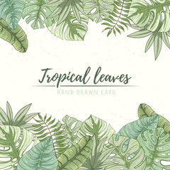 Hand drawn tropical palm leaves card