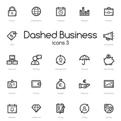 Business black line icons set isolated on light background.