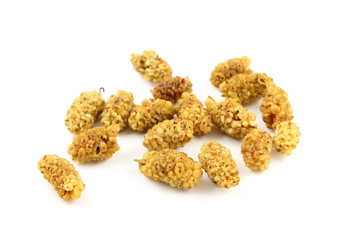 dried white mulberry fruits isolated on a white background