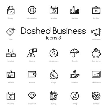 Business black line icons set isolated on light background.