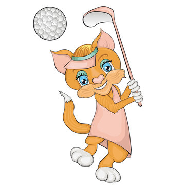 
Cat playing golf. Cartoon style. Clip art for children.
