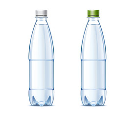 Blank plastic bottles of 0.5 liter with drinking water