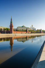 Fototapeta premium Morning view of Moskva River, embankments, Kremlin Towers in Moscow, Russia.