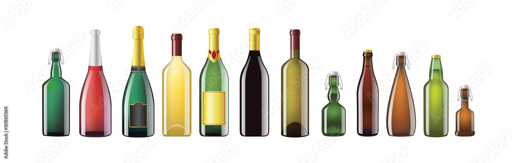 Poster alcohol bottles - realistic vector set of objects