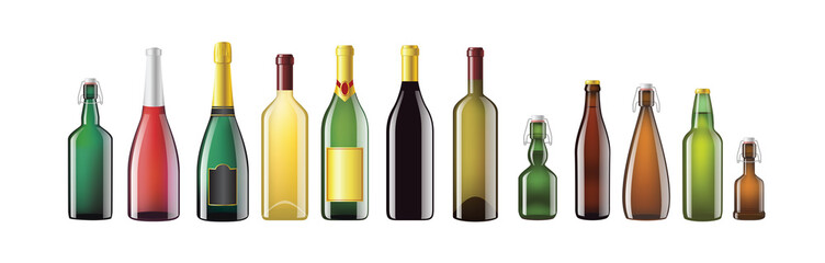 Alcohol Bottles - realistic vector set of objects