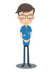 お辞儀をする青い手術着の医者