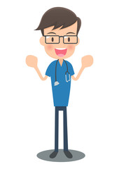 応援する青い手術着の医者