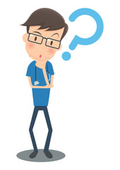 考える青い手術着の医者