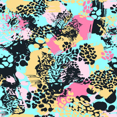 Leopard exotic cat seamless pattern.