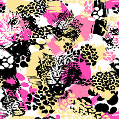Leopard exotic cat seamless pattern. © OlgaLIS