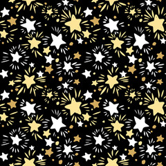 Naklejka na ściany i meble Star Seamless Pattern.Textile ink brush strokes texture in doodle grunge style.