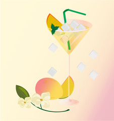 Peach fruits fresh cocktail glass. Summer drink Vector illustration