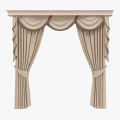 Classic curtain. Isolated on white. Front view. 3D illustration