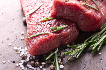 Beef steak with rosemary , salt and pepper.