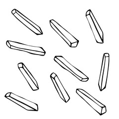 French Fries Potato. Fast Food. Realistic Doodle Cartoon Style Hand Drawn Sketch Vector Illustration.Isolated On a White Background.