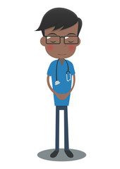 お辞儀をする青い手術着の医者