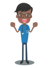 応援する青い手術着の医者