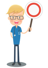 正解を示す青い手術着の医者