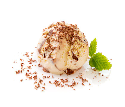 Fresh vanilla ice cream with chocolate sprinkles isolated.