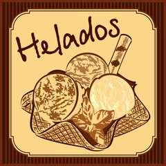 Helados - mexican or spanish ice-cream with fruits - vector