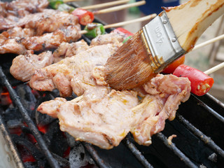 Barbecue grill with charcoal