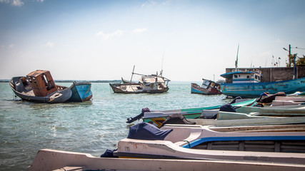 old harbor and boats wreckage  