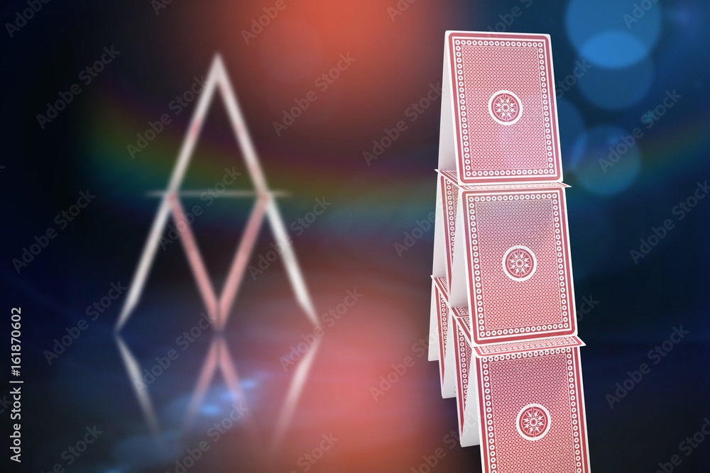 Poster composite image of 3d image of card tower