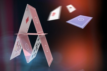 Composite 3d image of vector image of card castle