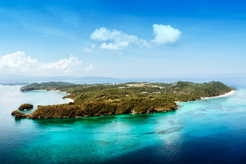 Fototapeta premium Aerial view of beautiful bay in tropical Islands. Boracay Island, Philippines.
