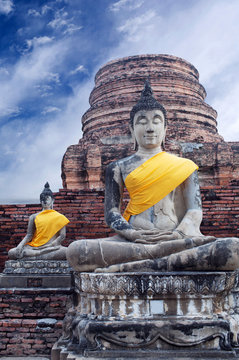 Buddha Statues at Wat Yai Chaimongkol in Ayutthaya, Thailand