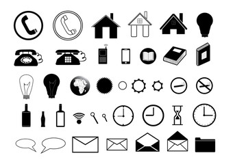 Set of black icons on white background