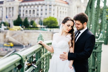 Wedding photo at old city background