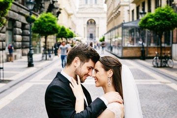 Wedding photo at old city background