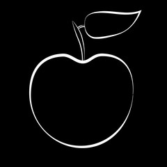 Black apple with white stroke on black background. Apple silhouette. vector