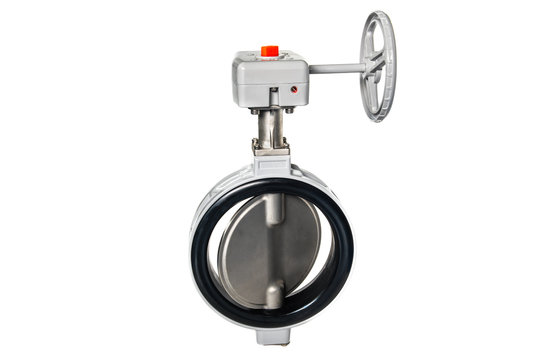 Butterfly valve isolated on white background.Manual valve.