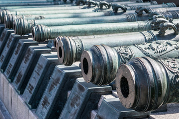 MOSCOW, RUSSIA - JUNE 20, 2017: Inside Kremlin. Old russian cannons.