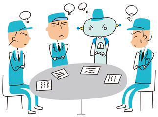 ロボットと一緒に悩む現場スタッフ