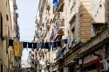 Street view of old town in Naples city, italy Europe