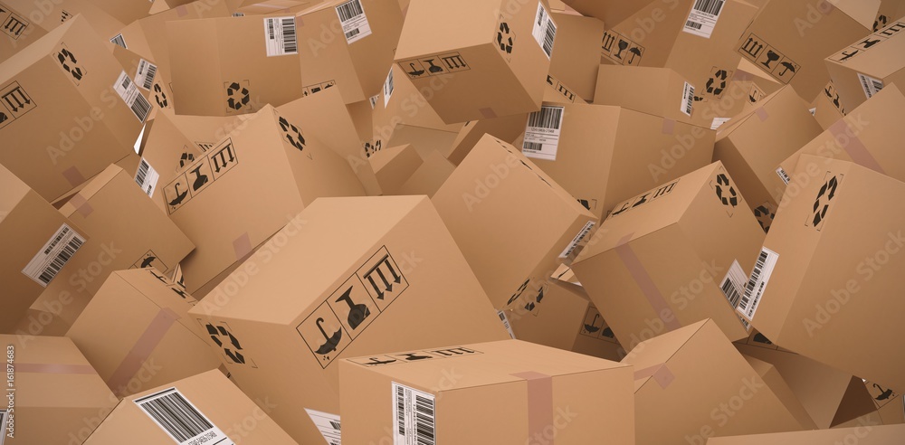 Poster composite image of 3d image of cardboard boxes