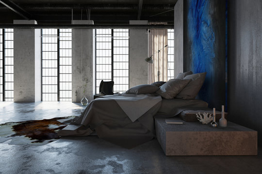 Concept of loft interior design bedroom