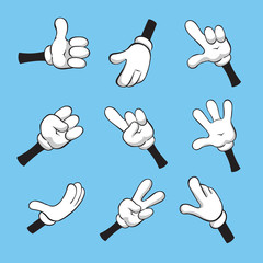 Illustration of cartoon various hands with different gestures