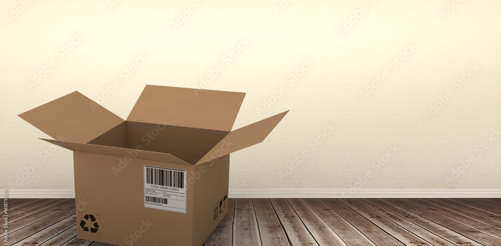 Aufkleber composite image of 3d image of open courier cardboard box