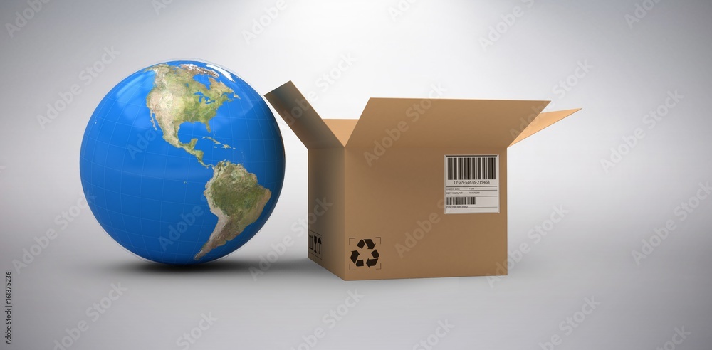 Aufkleber composite image of 3d image of globe by cardboard box