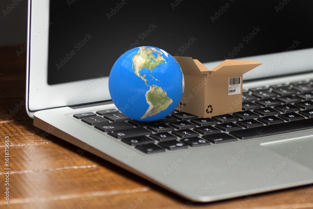 Poster composite image of 3d image of globe with open courier box
