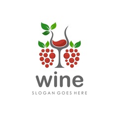 Wine and grape logo design vector