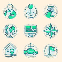 Navigation direction maps sign traffic and more thin line icons set vector illustration