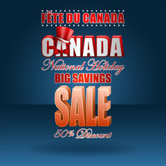 Holiday design, background with 3d texts and national flag colors, for first of July, Canada national holiday, sales, commercial event