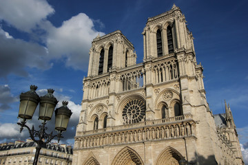 Notre Dame in Paris, France with blue sky