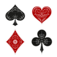 Naklejka premium A set of symbols of a deck of cards for playing poker and a casino in vintage style. Spades suit, diamonds, clubs and hearts.
