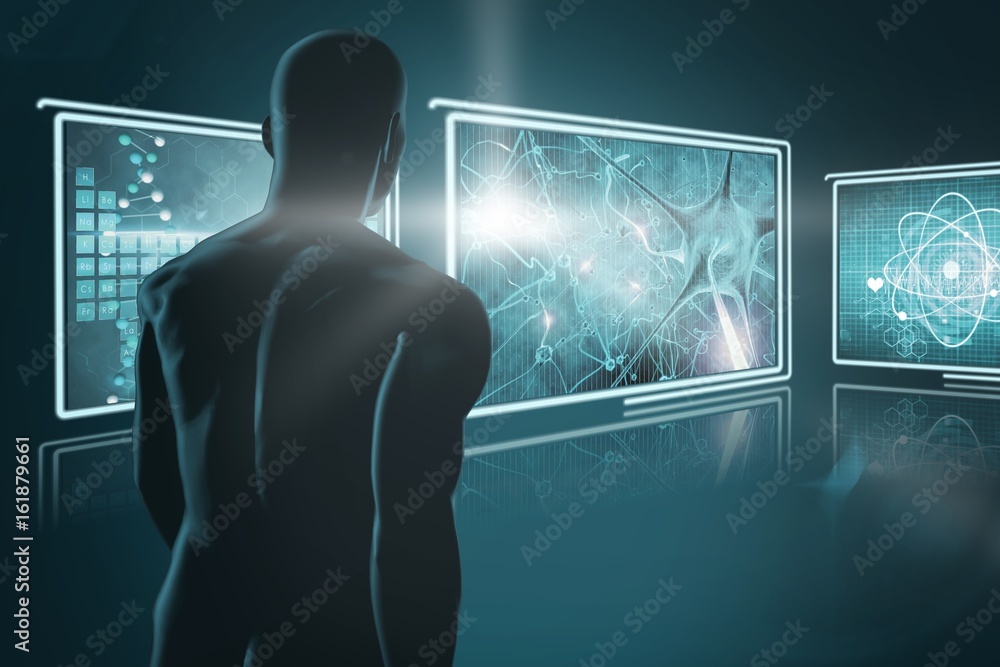Poster composite 3d image of view of a black character